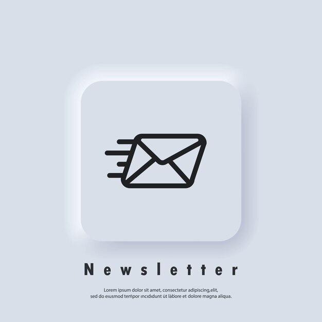 Logotipo del boletín. Icono de sobre. Iconos de correo electrónico y mensajería. Campaña de marketing por correo electrónico. Vector EPS 10. Icono de interfaz de usuario. Botón web de interfaz de usuario blanco Neumorphic UI UX. Neumorfismo