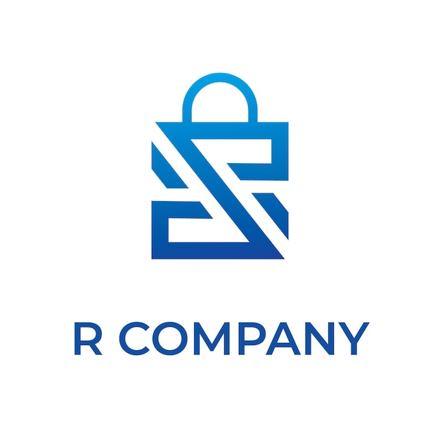 Logotipo de la bolsa de la compra con la marca de letra R