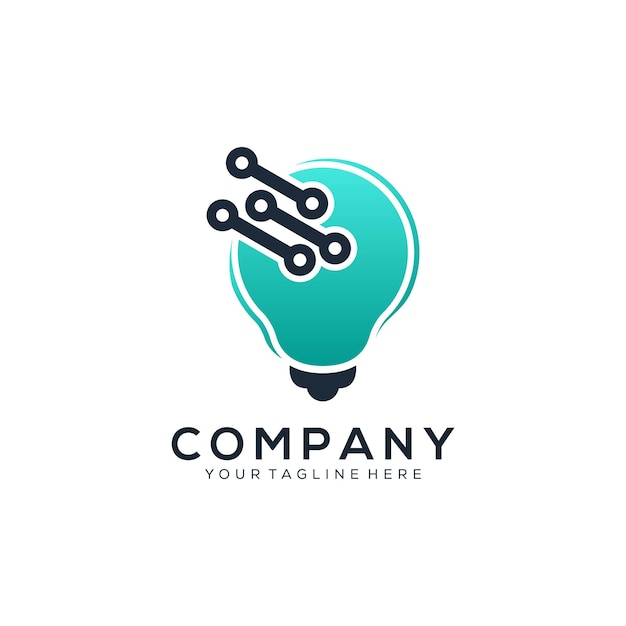 Un logotipo de bombilla con una bombilla de luz azul