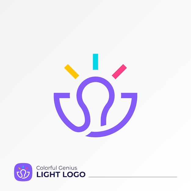 Vector logotipo de bombilla colorida con letra g genius