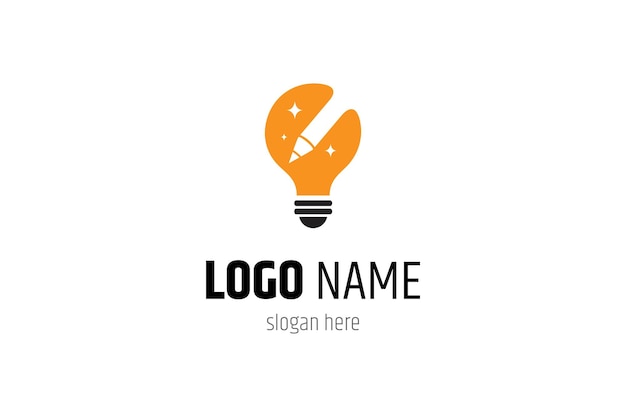 Logotipo de bombilla con combinación de lápices en estilo de diseño vectorial plano