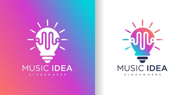 Logotipo de bombilla con concepto de diseño de música vector premium