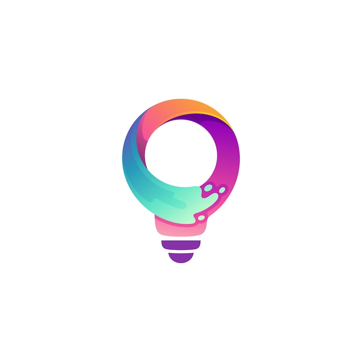 Vector logotipo de la bombilla con diseño colorido 3d íconos swoosh icono de luz de la lámpara