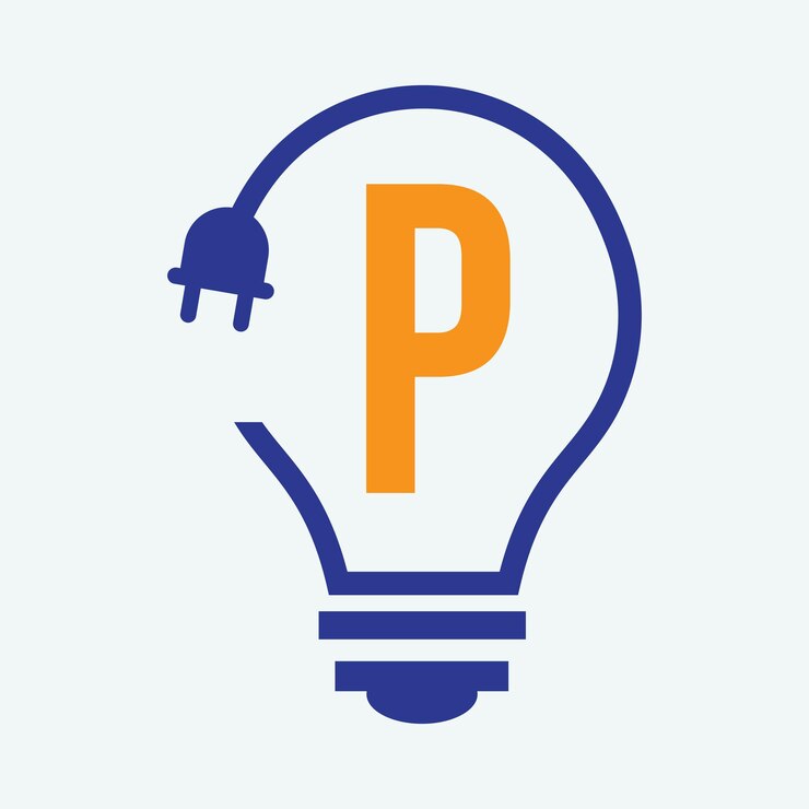 Vector logotipo de la bombilla en la letra p concepto para el símbolo eléctrico signo de electricidad