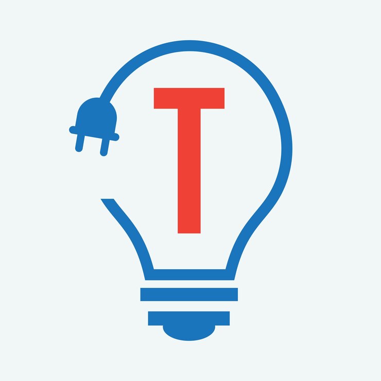 Vector logotipo de la bombilla en la letra t concepto para el símbolo eléctrico signo de electricidad