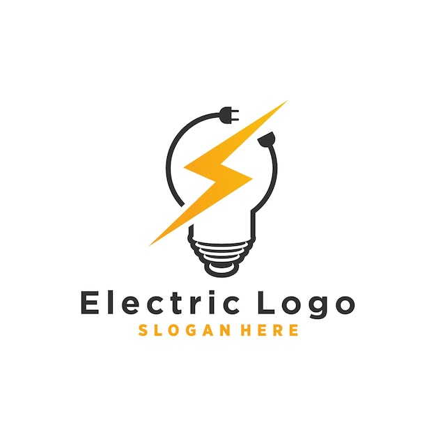 logotipo de bombilla vectorial con concepto eléctrico de potencia premium