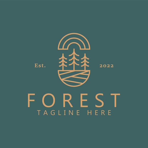 Logotipo de bosque natural Estilo de línea geométrica con pino abstracto para marca comercial Estilo retro.