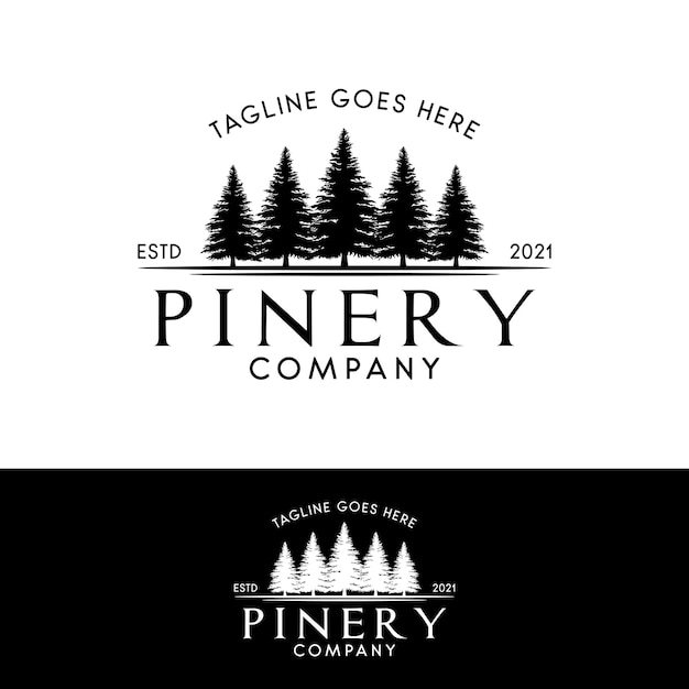 Logotipo de bosque de pino o abeto logotipo de pinery de hoja perenne