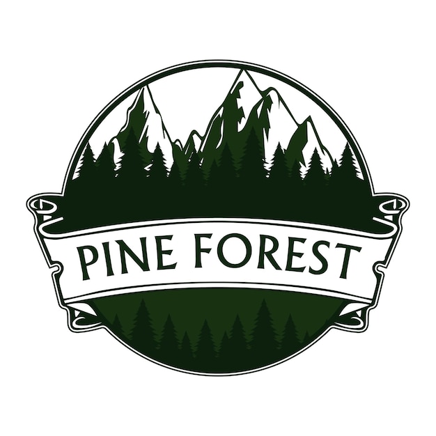 Logotipo de bosque de pinos plantilla de emblema de círculo logo premium