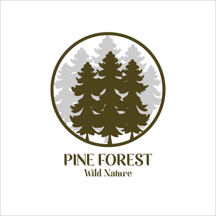 Vector logotipo de bosque de pinos en vector de decoración de círculo
