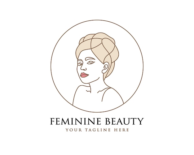 Logotipo botánico de la cara de la belleza floral de la mujer femenina para la marca del cuidado del cabello de la piel de la moda del salón del balneario