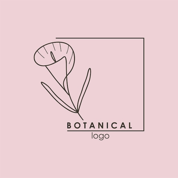 Logotipo botánico dibujado a mano Emblema de línea floral plantilla de logotipo natural para spa y salón de belleza boutique Planta elegante etiqueta orgánica estilo minimalista tarjeta de boda rústica ilustración vectorial