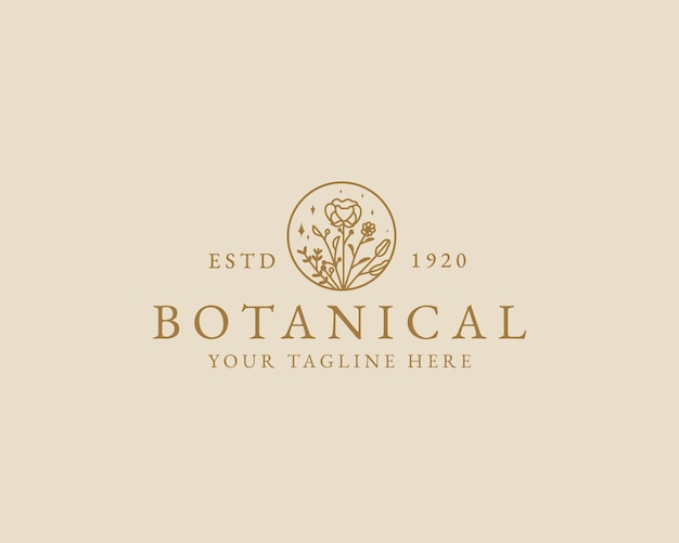 Logotipo botánico floral mínimo de belleza femenina dibujado a mano para la marca del cuidado del cabello de la piel del salón de spa