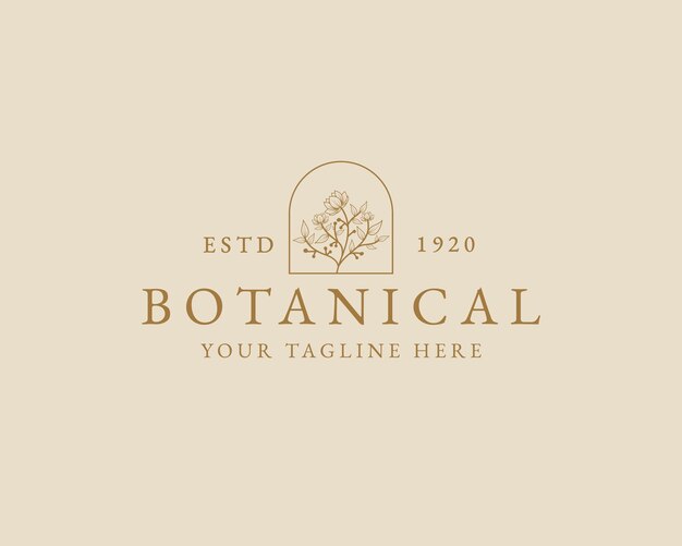 Logotipo botánico floral mínimo de belleza femenina dibujado a mano para la marca del cuidado del cabello de la piel del salón de spa