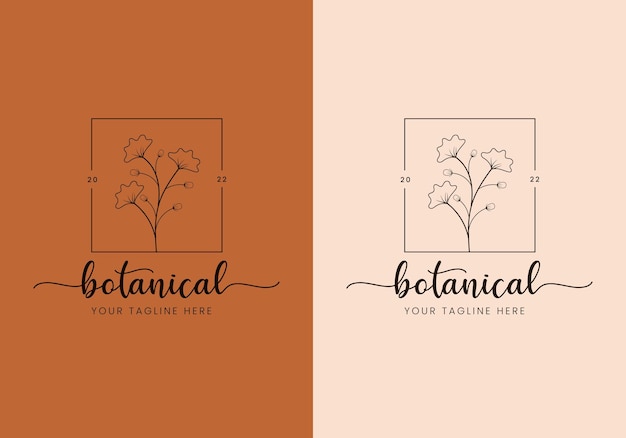 Vector logotipo botánico floral mínimo de belleza femenina dibujado a mano