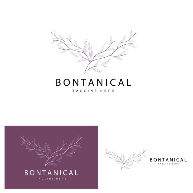 Logotipo botánico Naturaleza Planta Diseño Flor Planta Icono Vector con modelo de línea