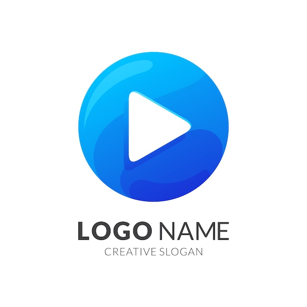 logotipo del botón de reproducción, estilo de logotipo moderno en color azul degradado