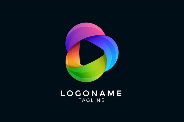 Logotipo del botón de reproducción de video con degradados coloridos y vibrantes