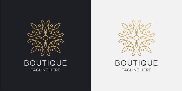 Logotipo de boutique estilo de arte de línea de lujo y plantilla de logotipo dorado