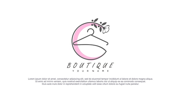 Logotipo de boutique con vector premium de ilustración de arte de línea de flores