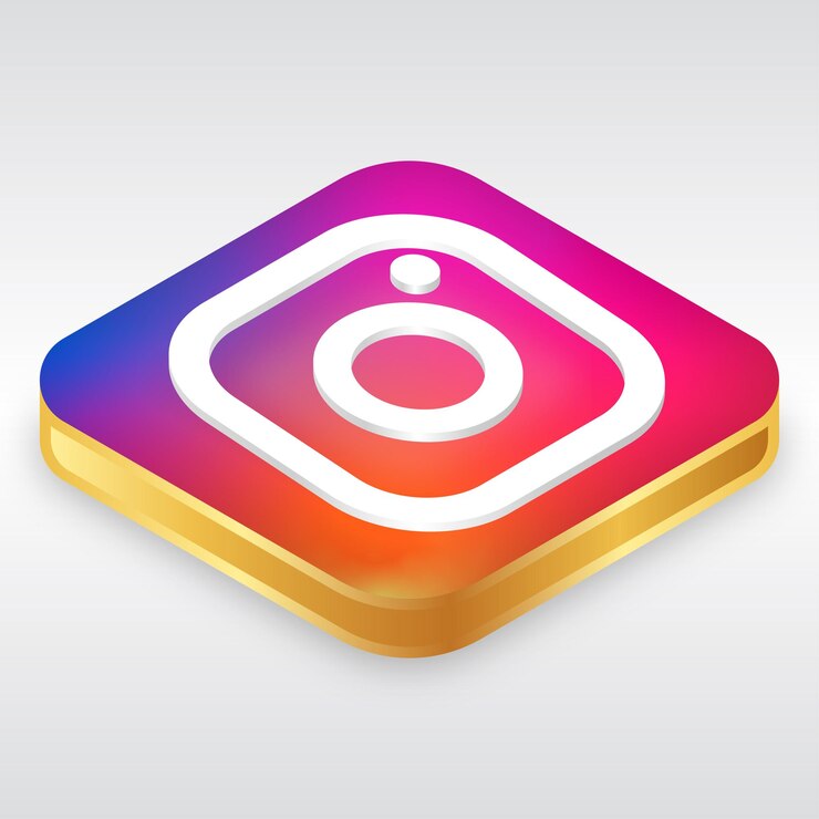 Vector el logotipo brillante de instagram en un borde dorado rectangular en 3d