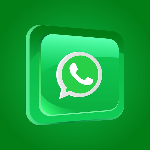 El logotipo brillante de WhatsApp en un botón rectangular 3D