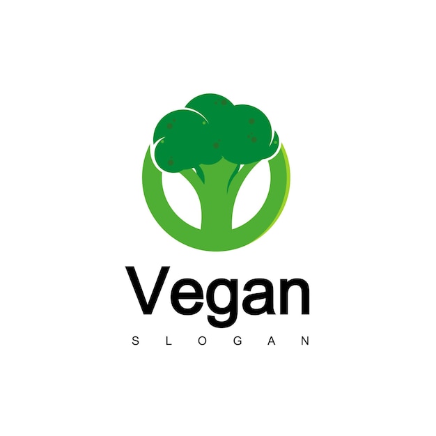 Logotipo de brócoli, vector de diseño de etiqueta vegana