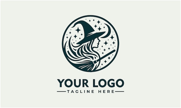 El logotipo de la bruja, el vector del sombrero, la identidad comercial del mago.