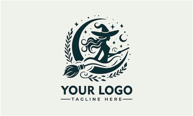 El logotipo de la bruja, el vector del sombrero, la identidad comercial del mago.