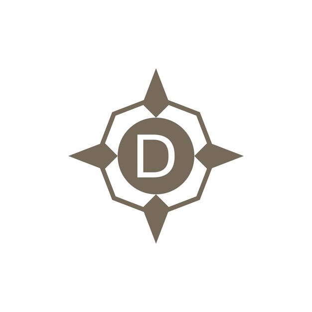 Logotipo de brújula de dirección de viento ornamental de letra inicial D
