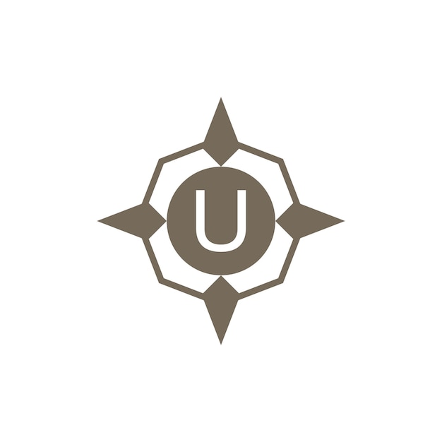 Logotipo de la brújula de la dirección del viento ornamental de la letra inicial U