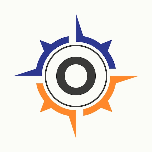 El logotipo de la brújula en la letra O Símbolo del navegador del alfabeto