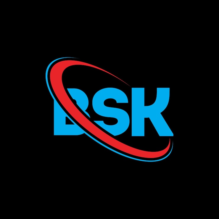 Vector el logotipo bsk, la letra bsk, el diseño del logotipo, las iniciales, el logotipo de bsk vinculado con un círculo y un monograma en mayúsculas, la tipografía de bsk para el negocio tecnológico y la marca inmobiliaria.