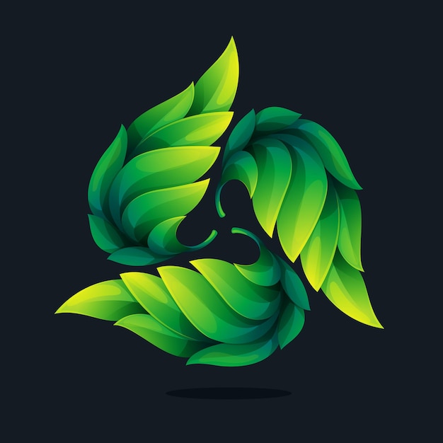 Logotipo de bucle de triángulo hecho de hojas verdes retorcidas o flores de lúpulo Icono de Ecología en estilo brillante