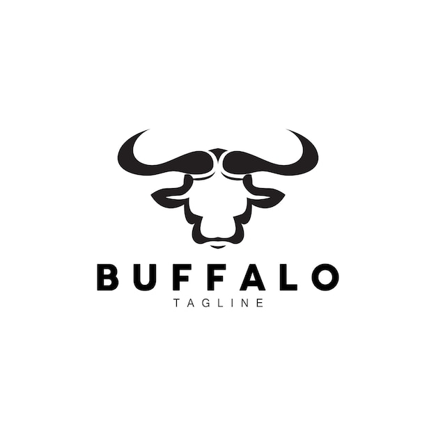 Logotipo de búfalo Ganado Granja Animal Vector Diseño de cabeza de búfalo Plantilla simple Silueta