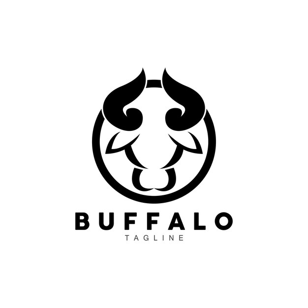 Logotipo de búfalo Ganado Granja Animal Vector Diseño de cabeza de búfalo Plantilla simple Silueta