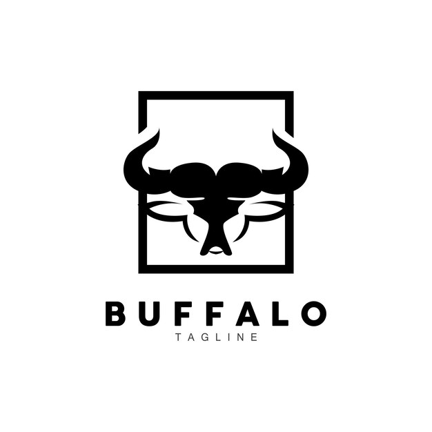 Logotipo de búfalo Ganado Granja Animal Vector Diseño de cabeza de búfalo Plantilla simple Silueta