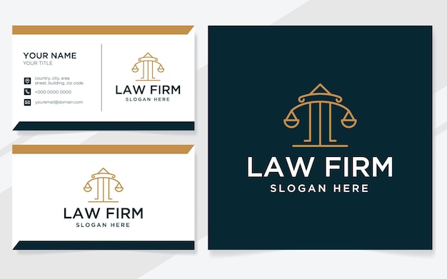 Logotipo de bufete de abogados con líneas modernas adecuado para un tribunal de abogados o un bufete de abogados con plantilla de tarjeta de visita