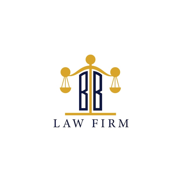 El logotipo del bufete de abogados moderno BB con la balanza de la justicia