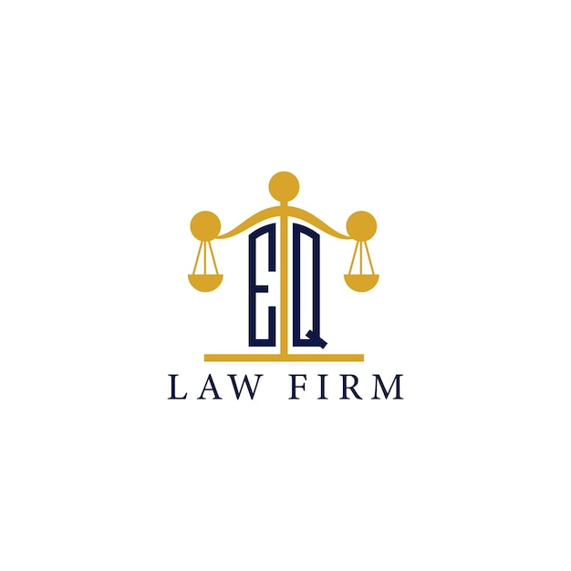 Logotipo del bufete de abogados moderno EQ con balanzas de justicia
