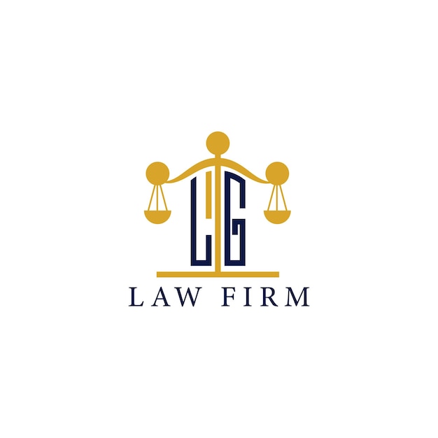 El logotipo del bufete de abogados moderno de LG con la balanza de la justicia