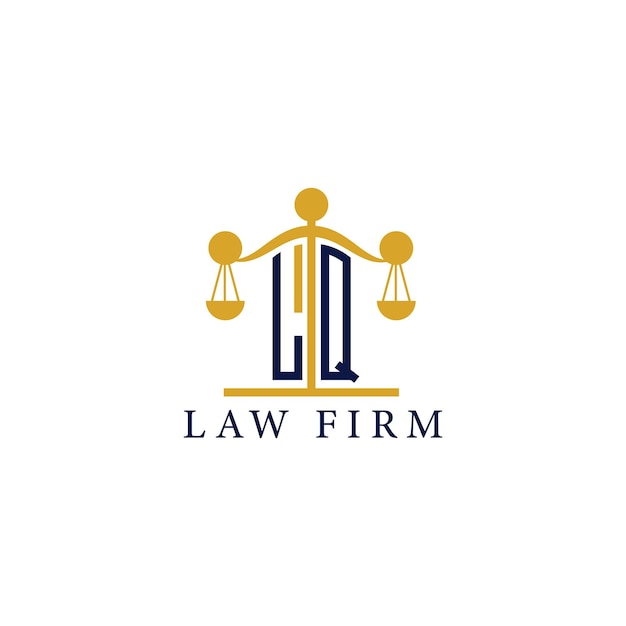 Logotipo del bufete de abogados moderno LQ con balanzas de justicia