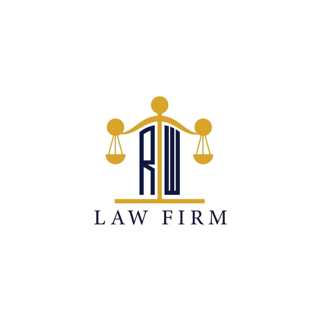 Logotipo del bufete de abogados RW Modern con balanzas de justicia
