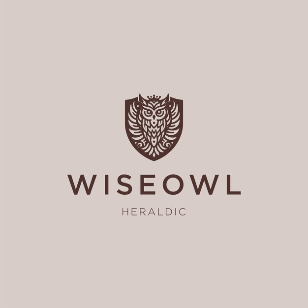 Logotipo del búho heráldico Un sabio logotipo de búho heráldico que simboliza el conocimiento y el misterio