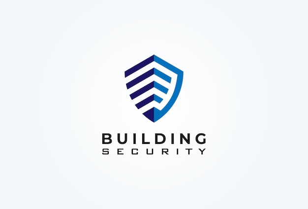 Logotipo de Building Shield Security Escudo con combinación de iconos de edificio