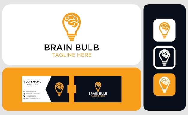 Logotipo de bulbo cerebral y plantilla de diseño de vector de tarjeta de visita