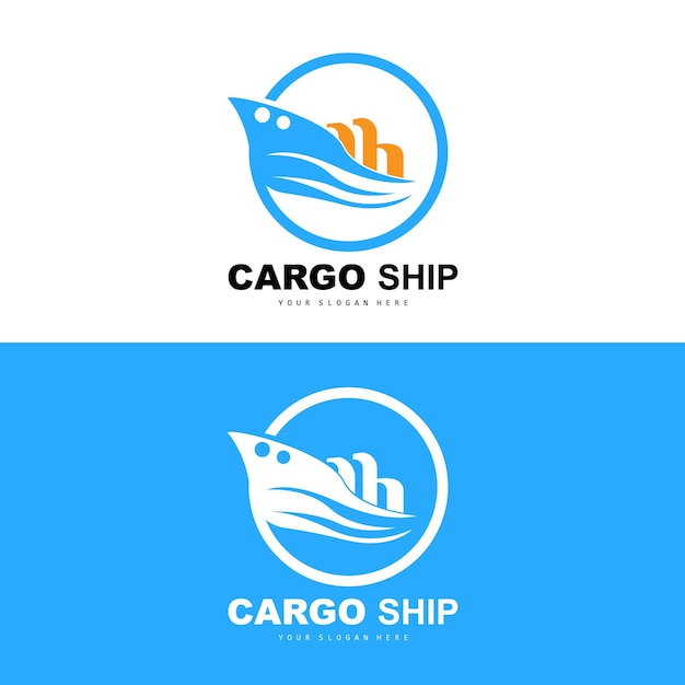 Logotipo de buque de carga Diseño de velero vectorial de buque de carga rápida para empresa de fabricación de buques Navegación por vías navegables Vehículos marinos Logística de transporte