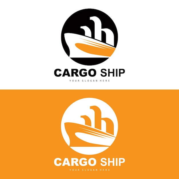 Logotipo de buque de carga Diseño de velero vectorial de buque de carga rápida para empresa de fabricación de buques Navegación por vías navegables Vehículos marinos Logística de transporte