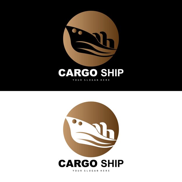 Logotipo de buque de carga Diseño de velero vectorial de buque de carga rápida para empresa de fabricación de buques Navegación por vías navegables Vehículos marinos Logística de transporte