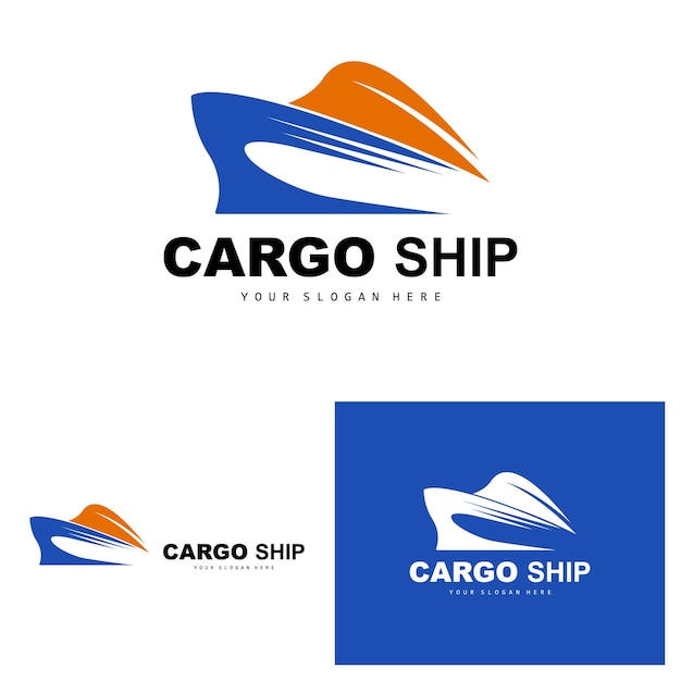 Logotipo de buque de carga diseño de velero vectorial de buque de carga rápida para empresa de fabricación de buques navegación por vías navegables vehículos marinos logística de transporte